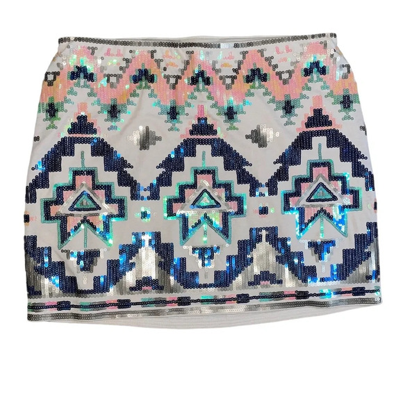 Express Dresses & Skirts - Express Aztec Sequin Tribal Cream Mini Skirt Size XS Colorful Boho Southwestern